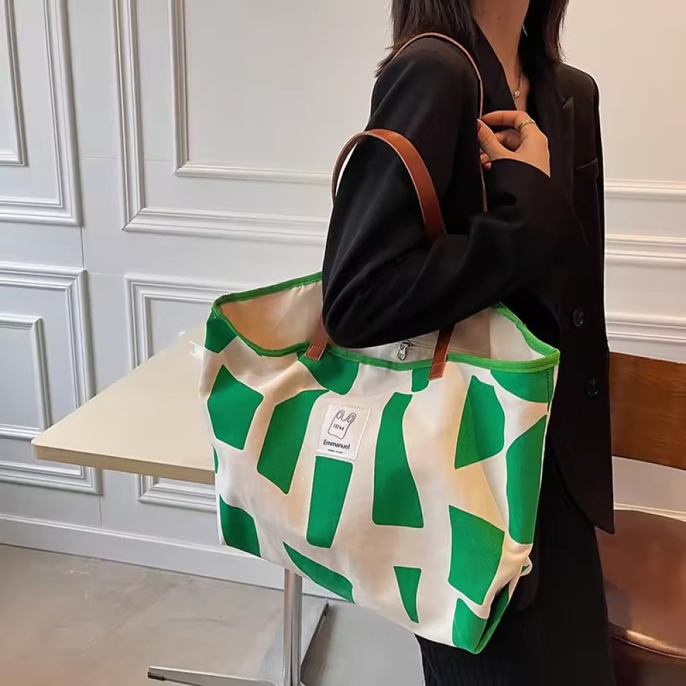 2026 Wholesale Hot Sale Beach Cotton Bag Canvas Tote Bags with Leather Straps Shoulder Bags Women Handbags Ladies