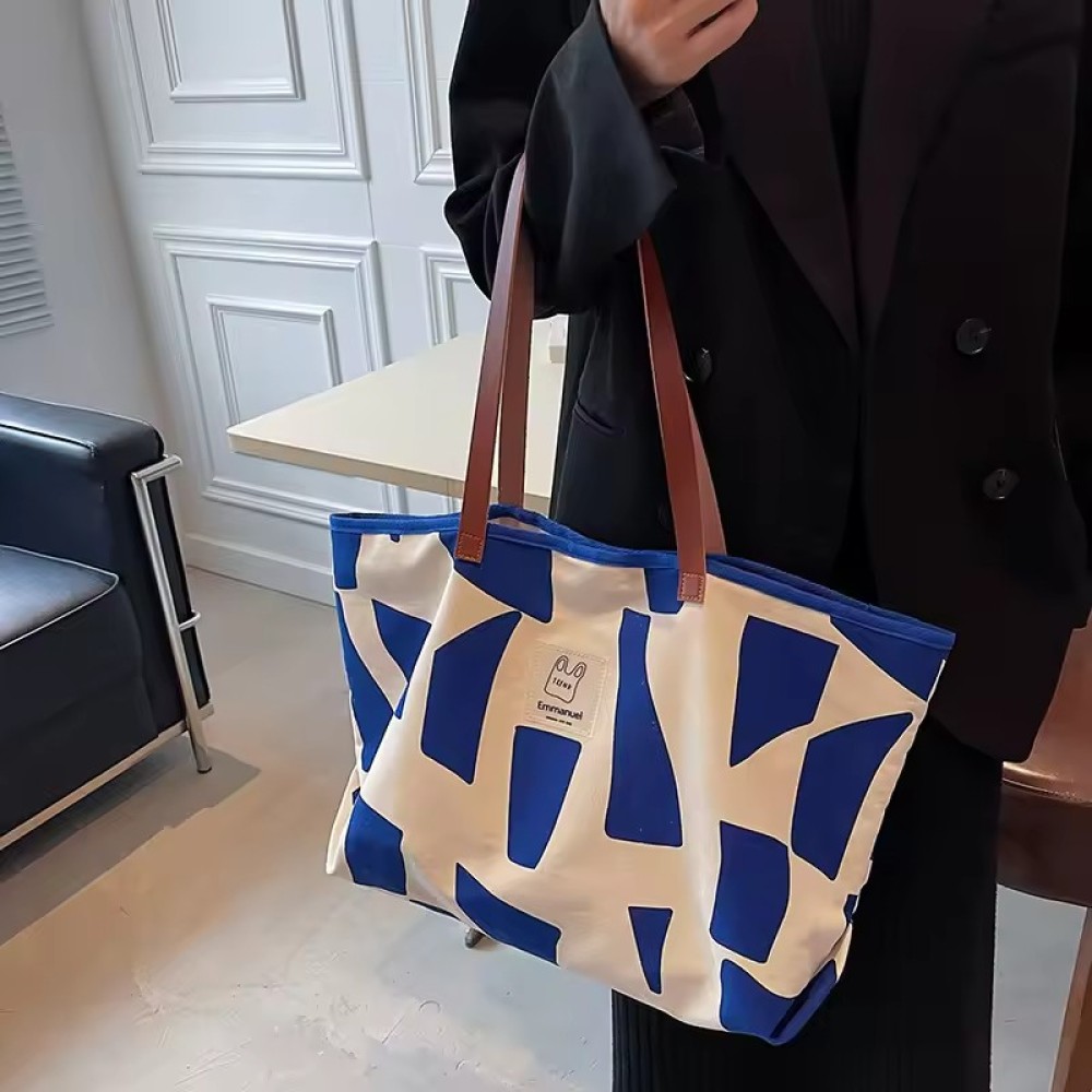 2026 Wholesale Hot Sale Beach Cotton Bag Canvas Tote Bags with Leather Straps Shoulder Bags Women Handbags Ladies