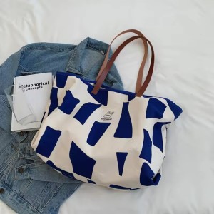 2026 Wholesale Hot Sale Beach Cotton Bag Canvas Tote Bags with Leather Straps Shoulder Bags Women Handbags Ladies