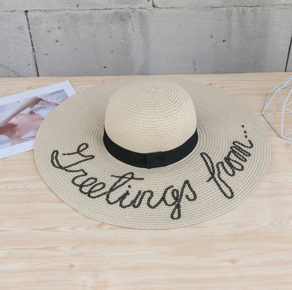 Custom white letter straw hat woman beach hats 2022 outdoor summer women straw sun hat wide brim